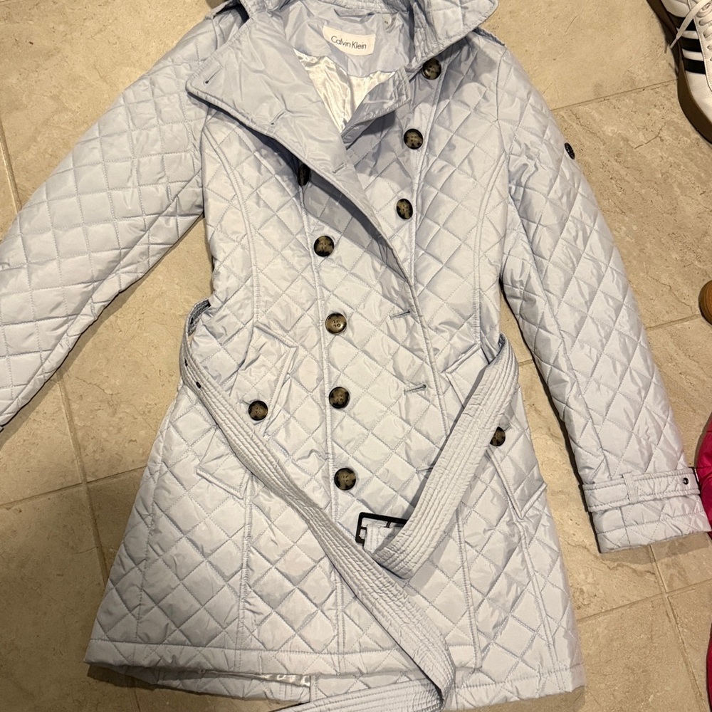 Calvin Klein Sky Blue Quilted Trench Coat